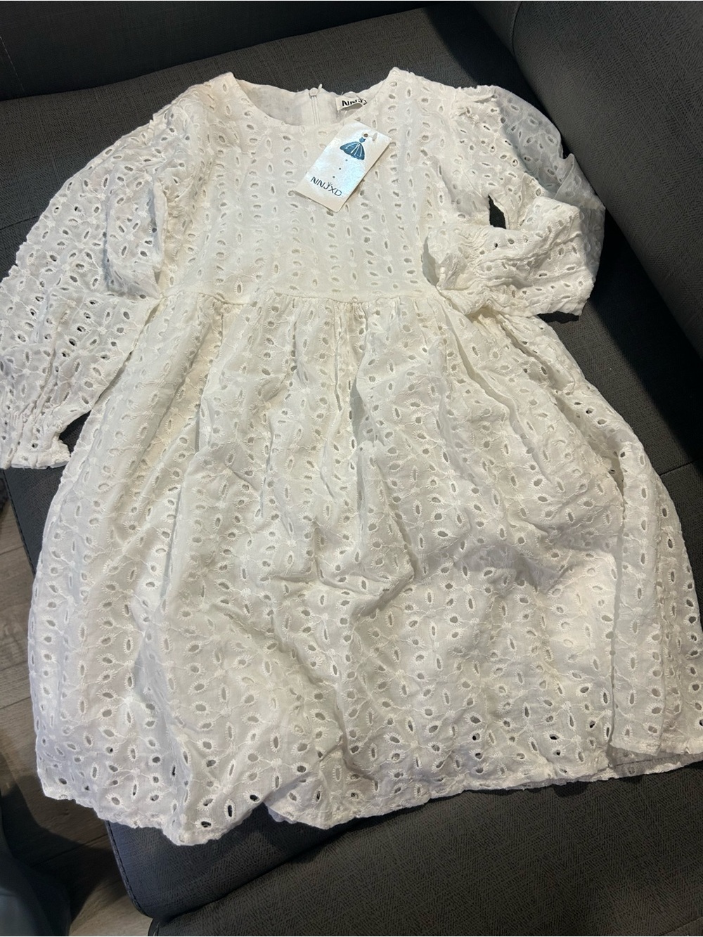 Delicious White Eyelet Girls' Dress with Long Sleeves